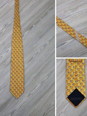 Ermenegildo Zegna Leaflet Print Italian Silk Tie W 3.75" L 60" Amber Formal